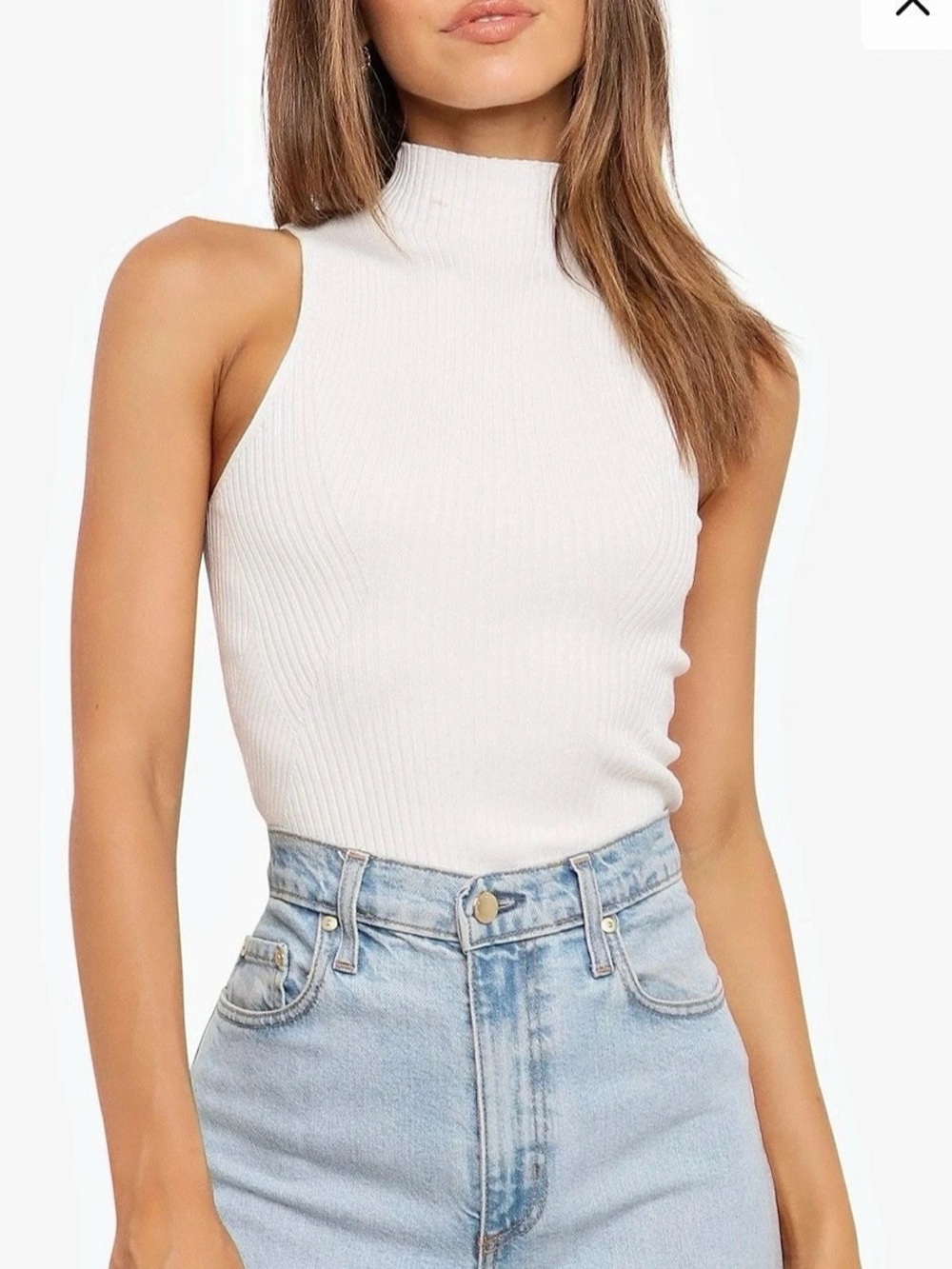 NWT petal + pup Runie Mock Neck Ribbed Turtleneck Tank White XS/S - layering